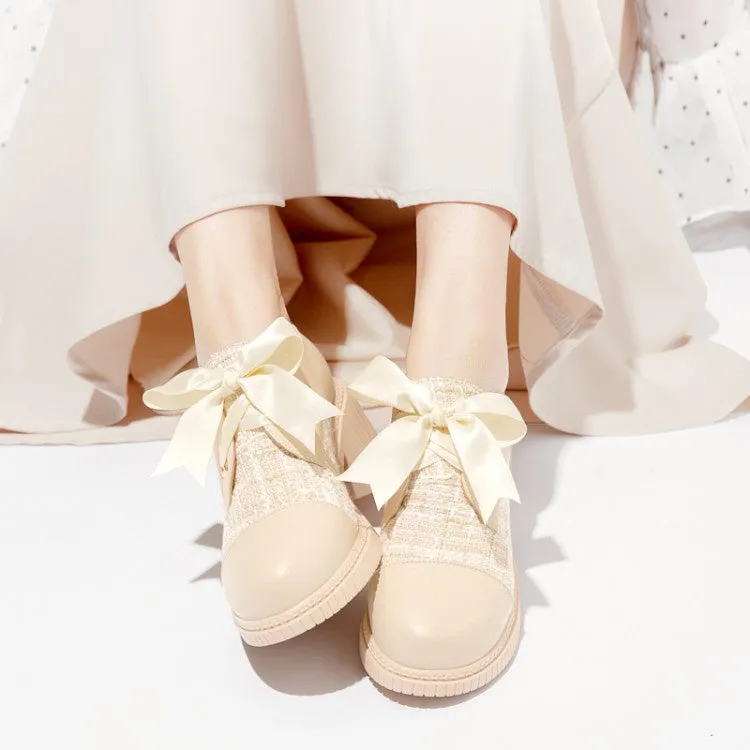 Women's Lace Up Knot Chunky Heels Shoes Lace Up High Heels