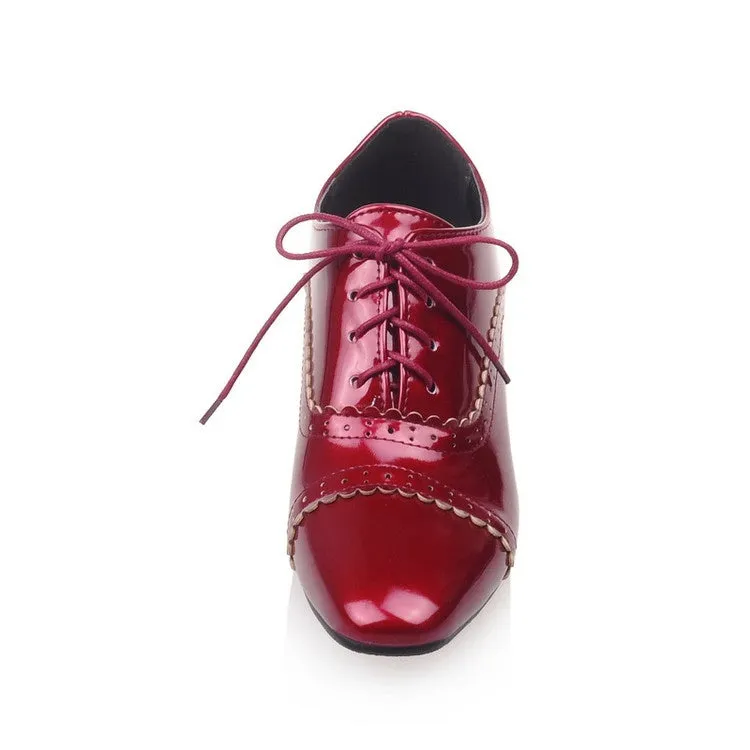 Women's Lace Up Laser Mid Heel Shoes Crystal High Heels