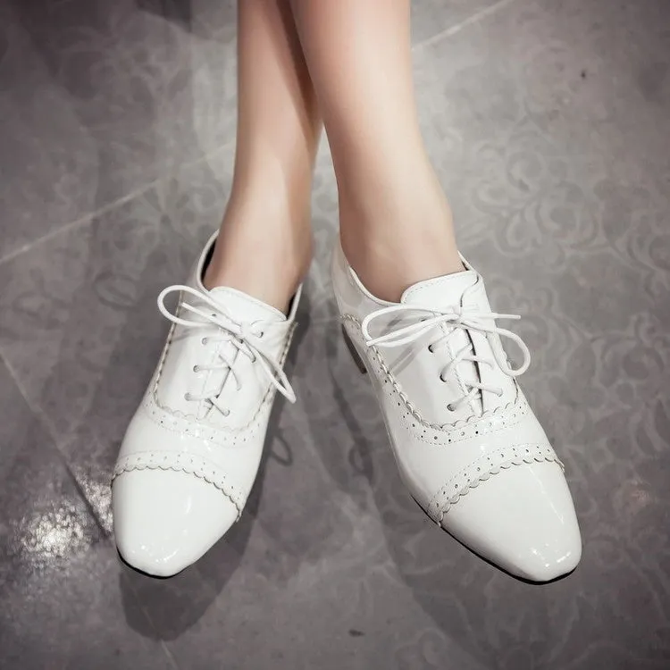 Women's Lace Up Laser Mid Heel Shoes High Heel Race Dc