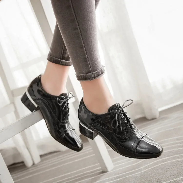 Women's Lace Up Laser Mid Heel Shoes High Heel Booties