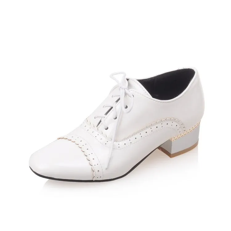 Women's Lace Up Laser Mid Heel Shoes Leopard Print High Heel Shoes