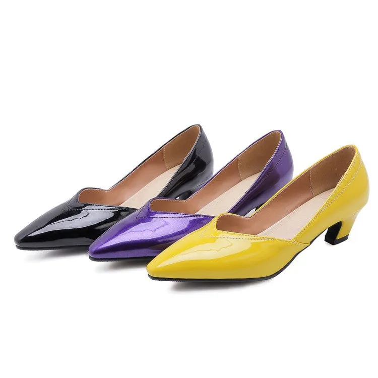 Hilarious High Heels Women's Patent Leather Low Heeled Chunky Heels Pumps