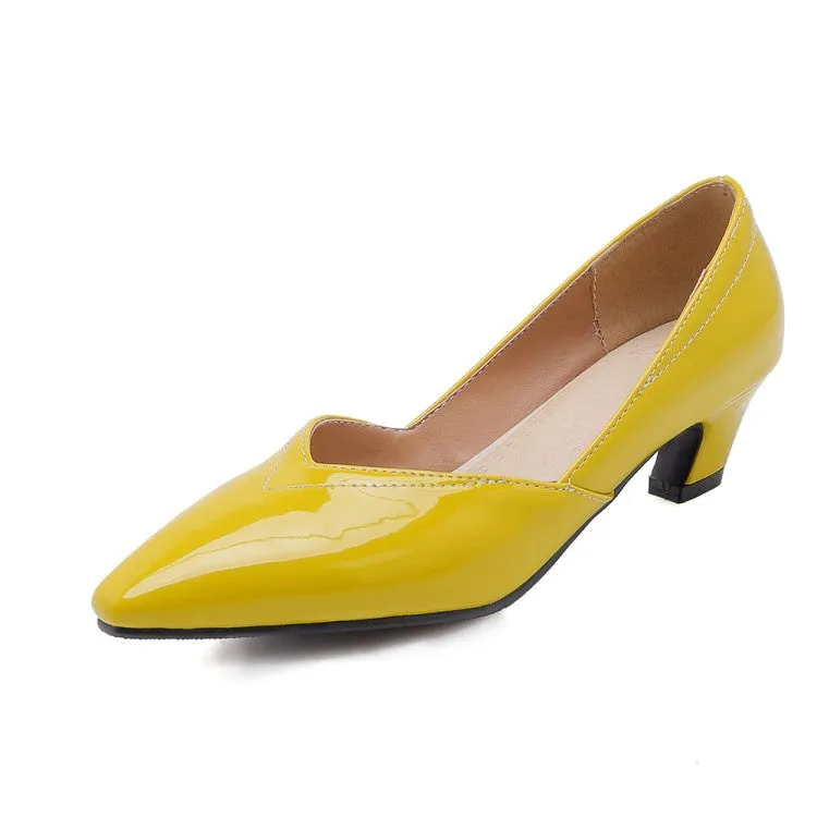 Women's Patent Leather Low Heeled Chunky Heels Pumps Natural Woven Fringe Toe Loop Sandals