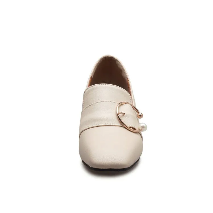 Women's Pearl Mid Chunky Heels Shoes White Open Toe