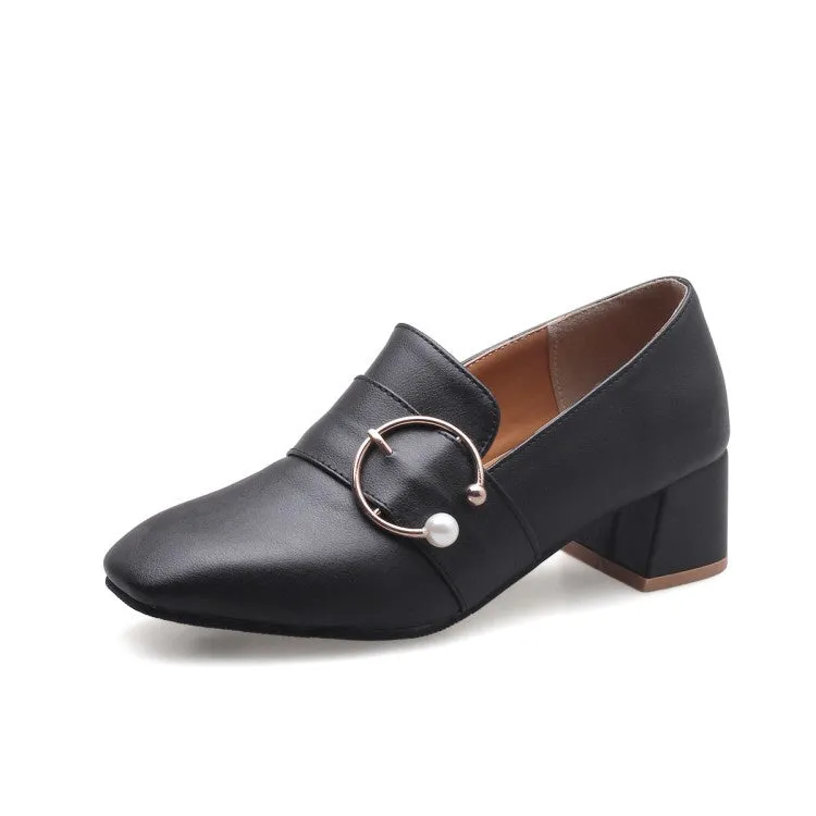 High Heels With Thick Heel Women's Pearl Mid Chunky Heels Shoes