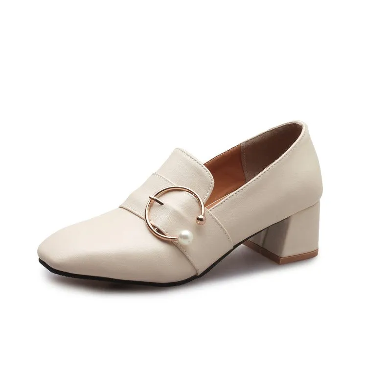 High Heel Zebra Chair Women's Pearl Mid Chunky Heels Shoes