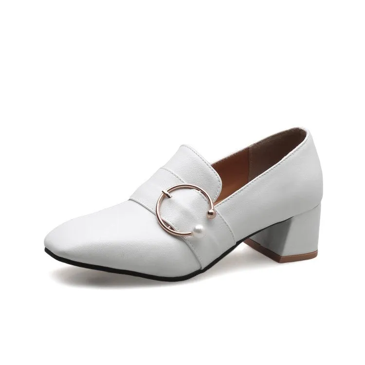 High Heel With Strap Women's Pearl Mid Chunky Heels Shoes