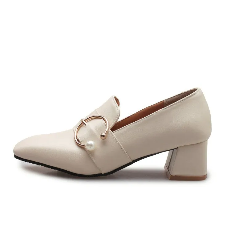 Thigh High High Heels Women's Pearl Mid Chunky Heels Shoes