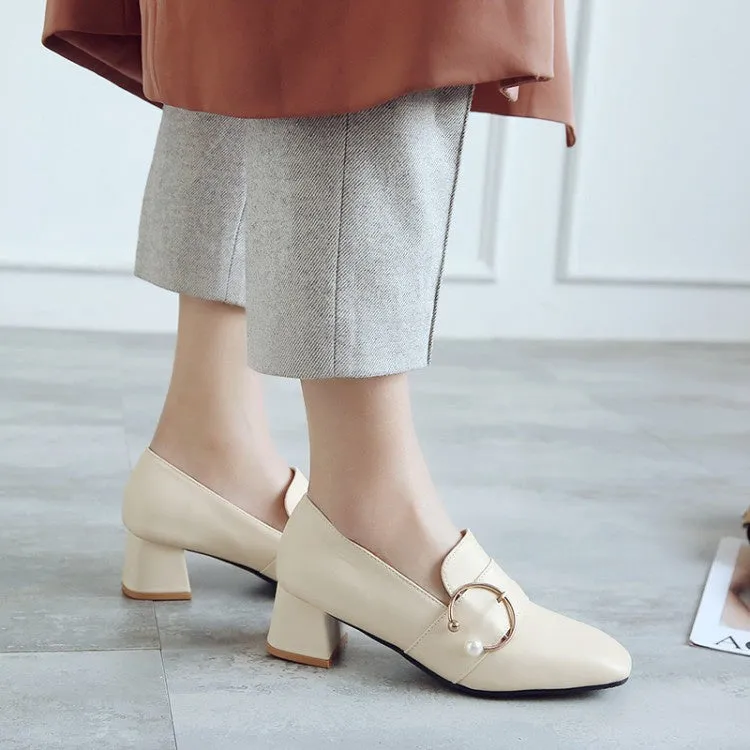 Women's Pearl Mid Chunky Heels Shoes Baseball Heels