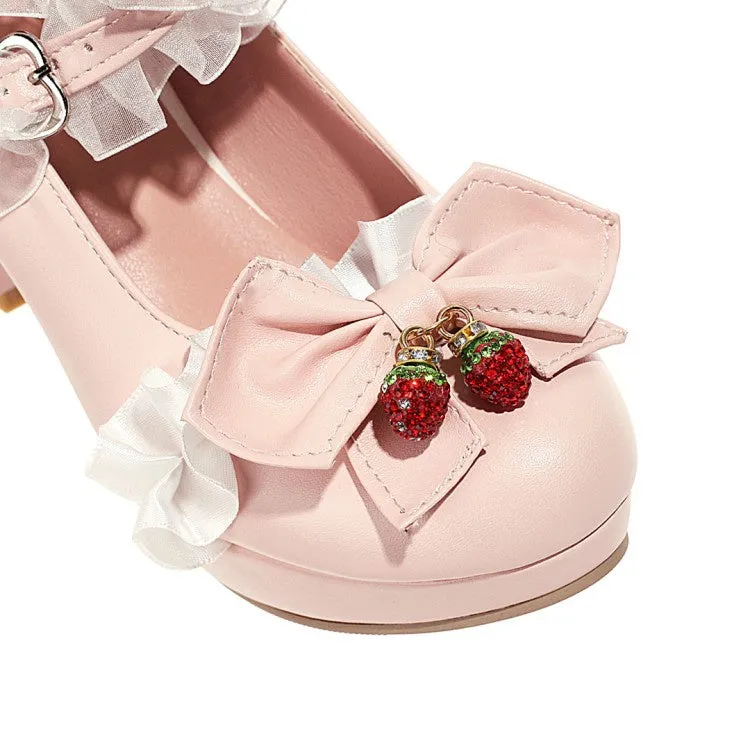 High Heels Leopard Women's Platform Pumps Mary Janes Shoes with Bowtie