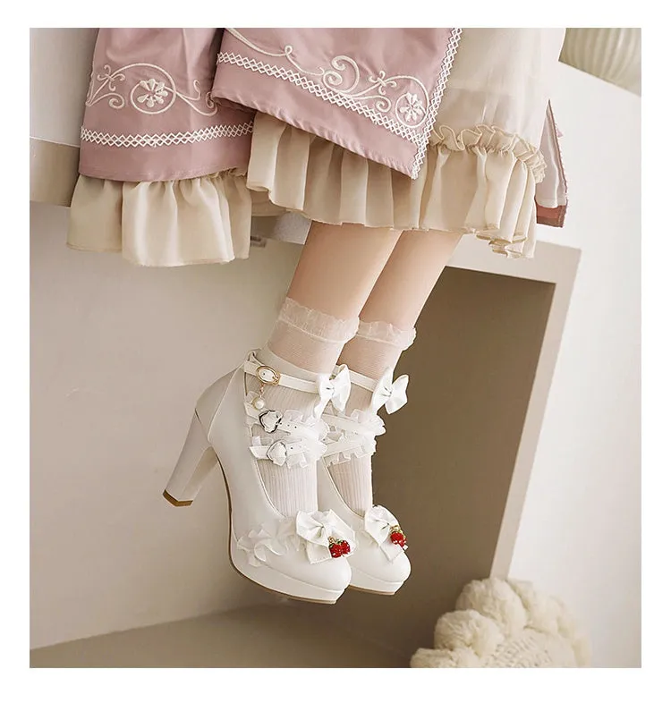 Women's Platform Pumps Mary Janes Shoes with Bowtie High Heels On My