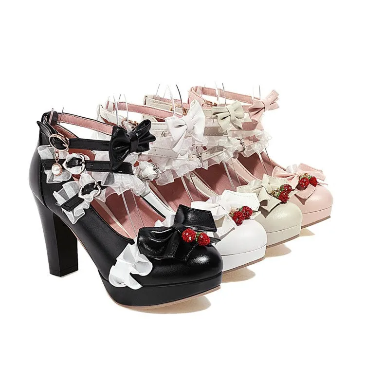 Style High Heel Shoes Women's Platform Pumps Mary Janes Shoes with Bowtie