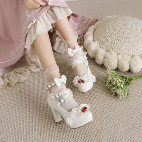 Women's Platform Pumps Mary Janes Shoes with Bowtie Wedges High Heels