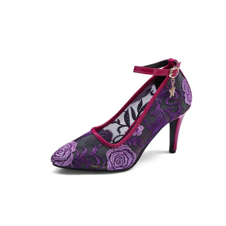 Backwards In Heels Women's Pointed Toe Ankle Strap High Heeled Thin Heels Pumps