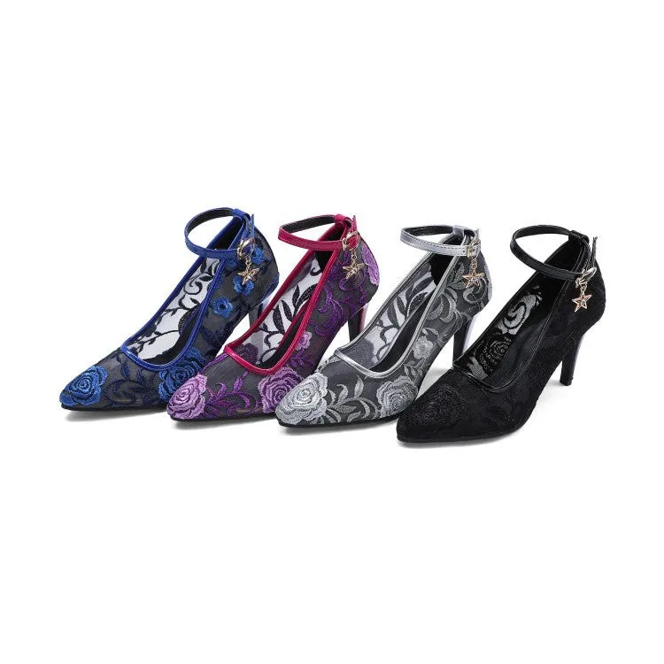 High Heel Shoe Caps For Grass Women's Pointed Toe Ankle Strap High Heeled Thin Heels Pumps