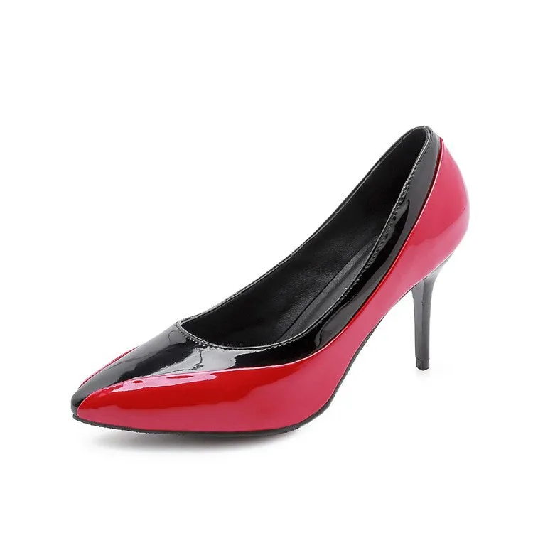 High Heels R34 Women's Pointed Toe Patent Leather Pumps High Heels