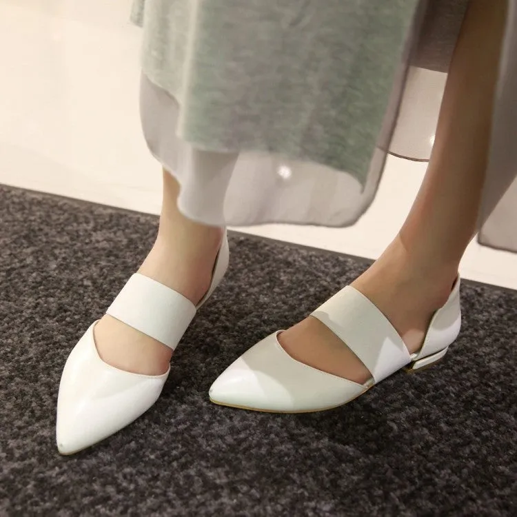 Women's Pointed Toe Solid Color Ankle Wrap Flat Sandals Plastic Flat Shoes