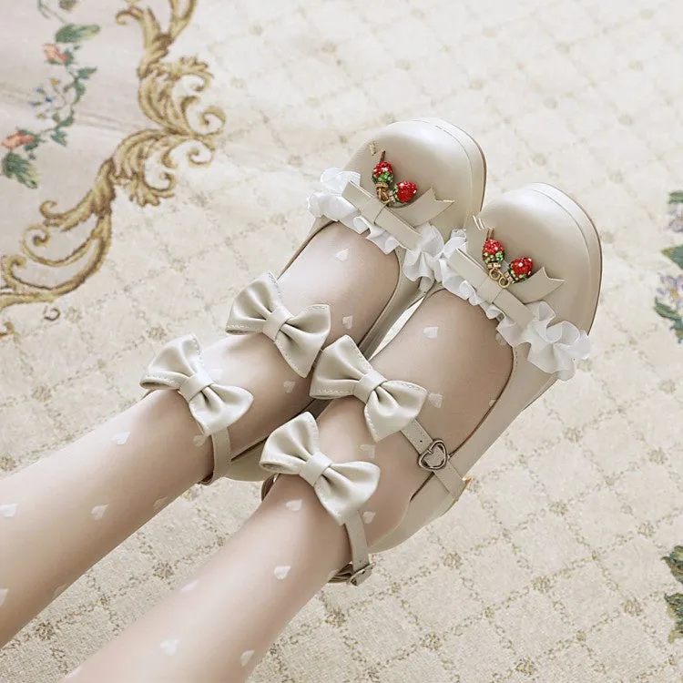 Platform Stiletto High Heels Women's Pumps High Heel Mary Janes Shoes with Bowtie