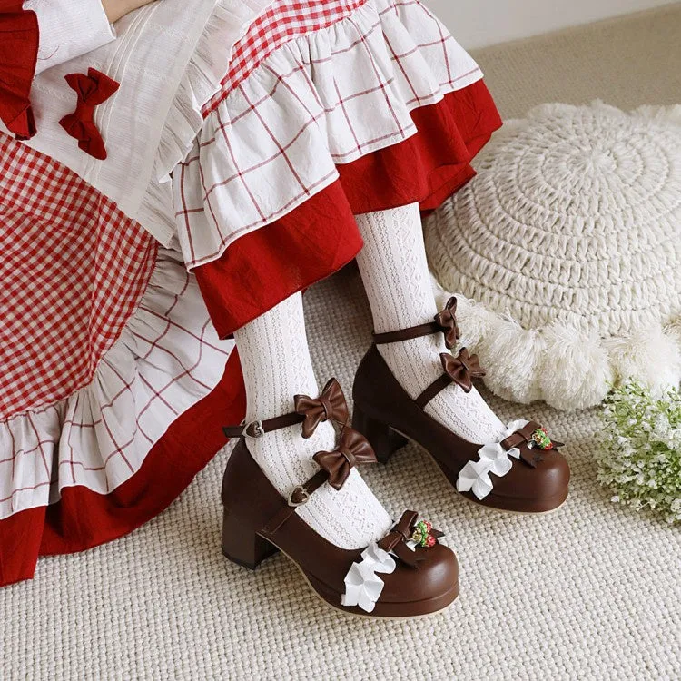 Women's Pumps High Heel Mary Janes Shoes with Bowtie White Heel Sandals