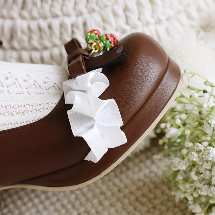 High Heels Squatting Women's Pumps High Heel Mary Janes Shoes with Bowtie