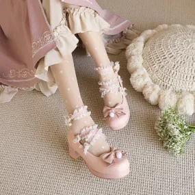 Legs High Heels Women's Pumps Mary Janes Shoes with Bowtie Lace