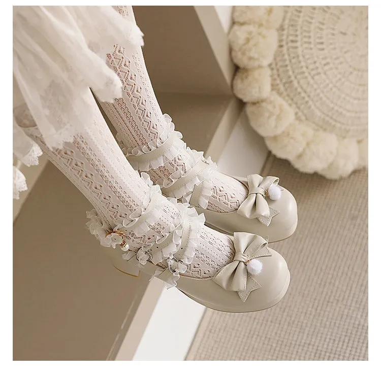 Women's Pumps Mary Janes Shoes with Bowtie Lace Reddit High Heels