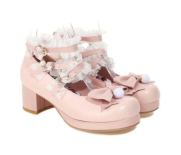 Secretary High Heels Women's Pumps Mary Janes Shoes with Bowtie Lace