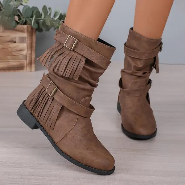 Adidas Shoes Discount Yeezy Women's Retro Belt Buckle Tassel Casual Boots Short Boots 68755514S