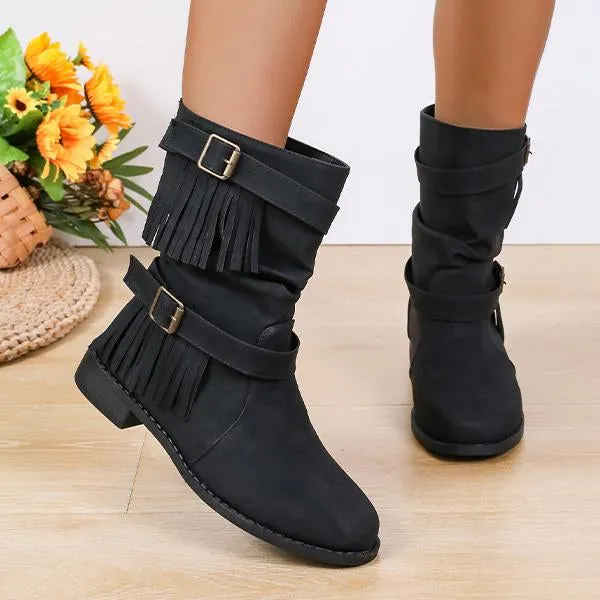 Women's Retro Belt Buckle Tassel Casual Boots Short Boots 68755514S Adidas Running Shoes Nearby