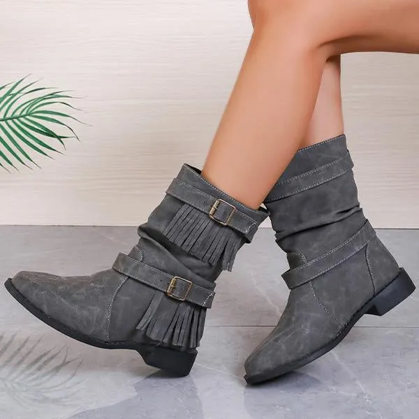 Women's Retro Belt Buckle Tassel Casual Boots Short Boots 68755514S Adidas Lightmotion Shoes