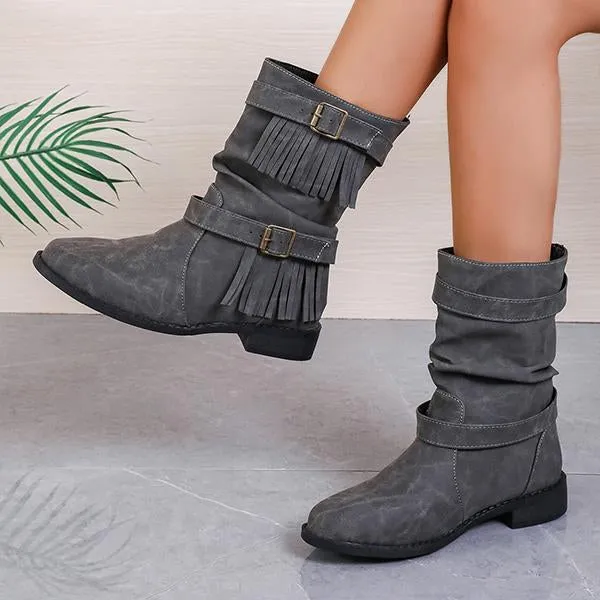 Women's Retro Belt Buckle Tassel Casual Boots Short Boots 68755514S Adidas New Latest Shoes
