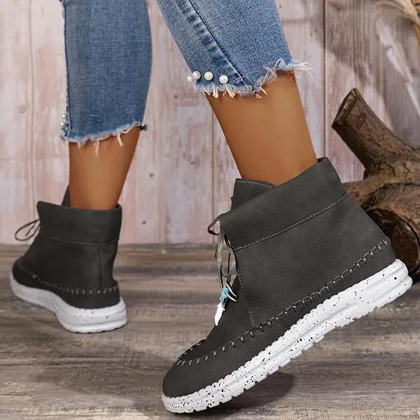 Women's Retro Casual Beaded Lace Up Flat Short Boots 17035191S Adidas Samba Woody Shoes