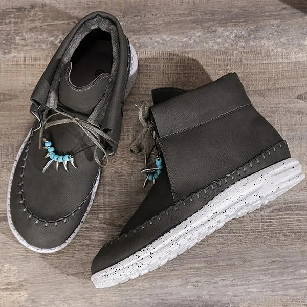 Adidas Mesh Shoes Women's Retro Casual Beaded Lace Up Flat Short Boots 17035191S