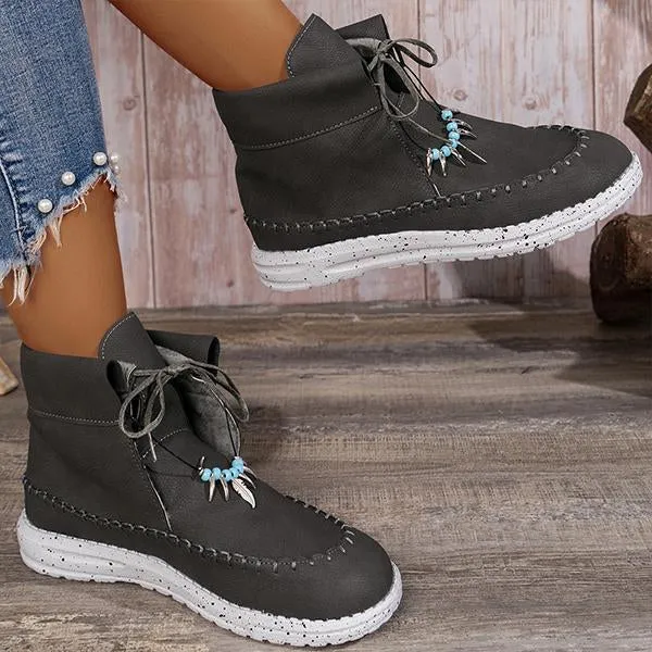 Torsion Adidas Shoes Women's Retro Casual Beaded Lace Up Flat Short Boots 17035191S