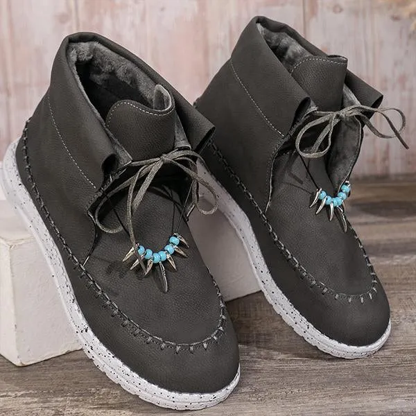 Women's Retro Casual Beaded Lace Up Flat Short Boots 17035191S Adidas Sonoma Shoes