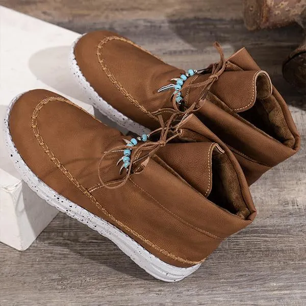 Women's Retro Casual Beaded Lace Up Flat Short Boots 17035191S Adidas Evo Shoes