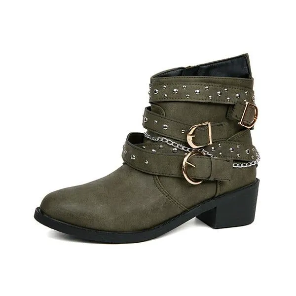 Jeremy Scott Wings Shoes Adidas Women's Retro Chain Rivet Buckle Chunky Heel Short Boots 48776453S