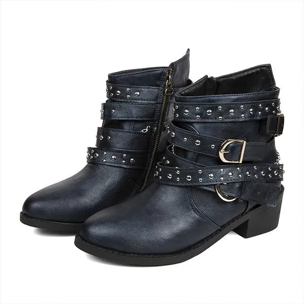 Women's Retro Chain Rivet Buckle Chunky Heel Short Boots 48776453S Adidas Aruku Shoes