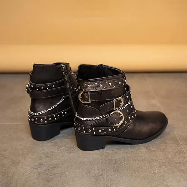 Women's Retro Chain Rivet Buckle Chunky Heel Short Boots 48776453S Adidas Shoe Sale