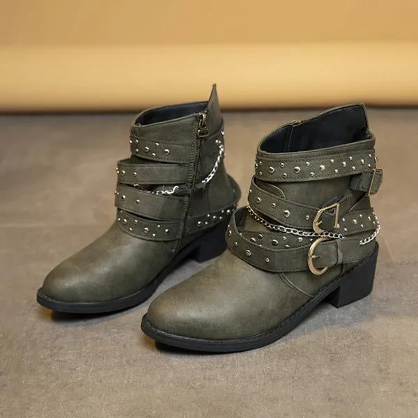 Women's Retro Chain Rivet Buckle Chunky Heel Short Boots 48776453S Adidas Supernova Rise Running Shoes