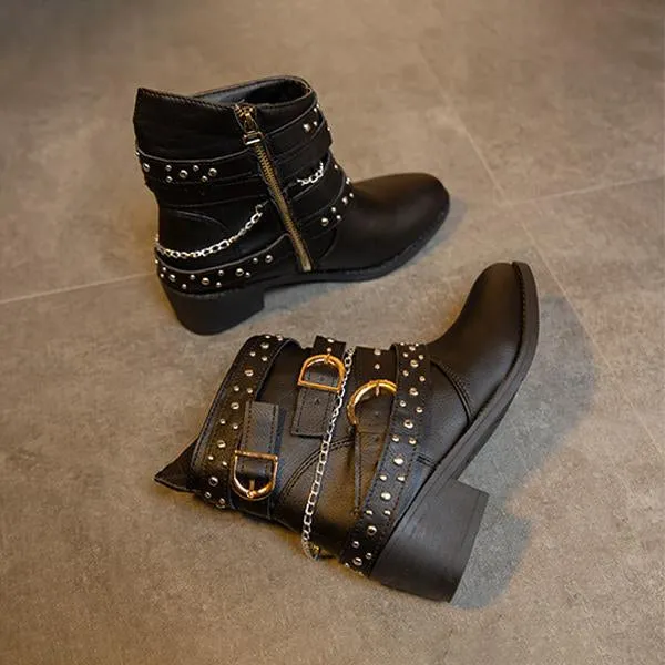 Women's Retro Chain Rivet Buckle Chunky Heel Short Boots 48776453S Adidas Swift Run 22 Shoes