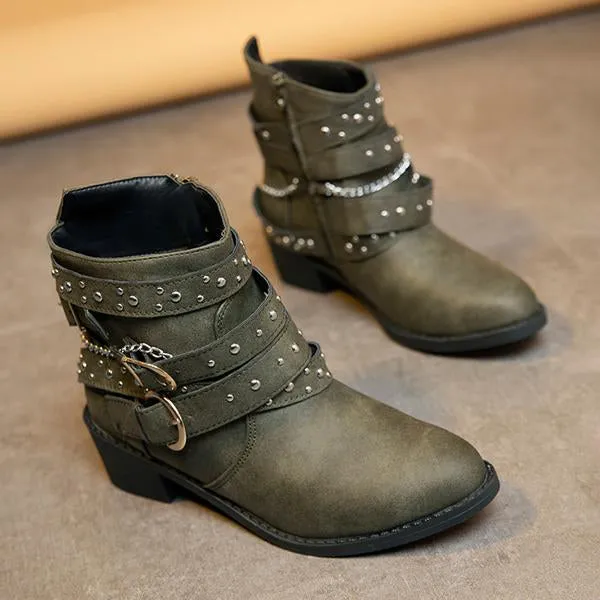 Best Shoes For Running Adidas Women's Retro Chain Rivet Buckle Chunky Heel Short Boots 48776453S