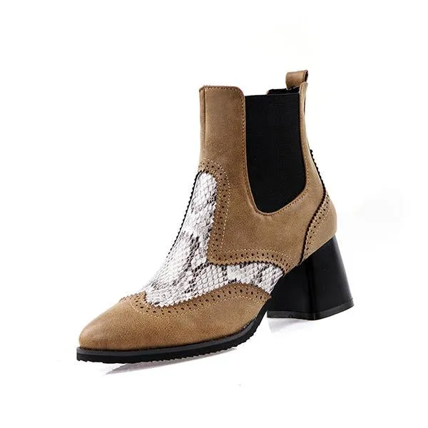 Women's Retro Snake Print Stitched Block Heel Boots 60682668S Adidas Animal Print Shoes