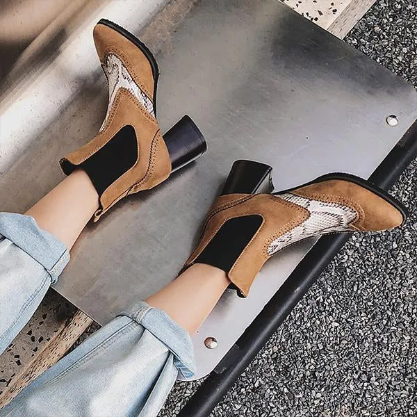 Women's Retro Snake Print Stitched Block Heel Boots 60682668S Adidas Ortholite Shoes