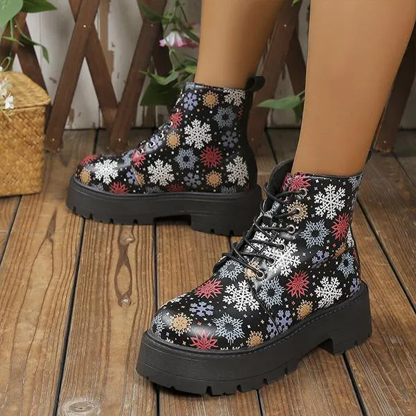 Women's Snowflake Butterfly Print Thick Sole Martin Boots 28953744S Arizona Adidas Shoes