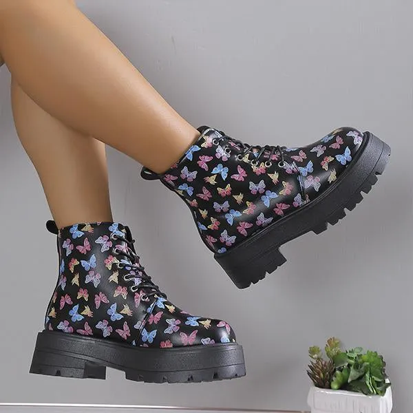 Women's Snowflake Butterfly Print Thick Sole Martin Boots 28953744S Adidas Vl Court Shoes