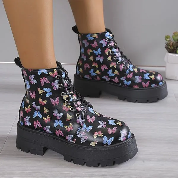 Adidas Shoes Shadow Women's Snowflake Butterfly Print Thick Sole Martin Boots 28953744S