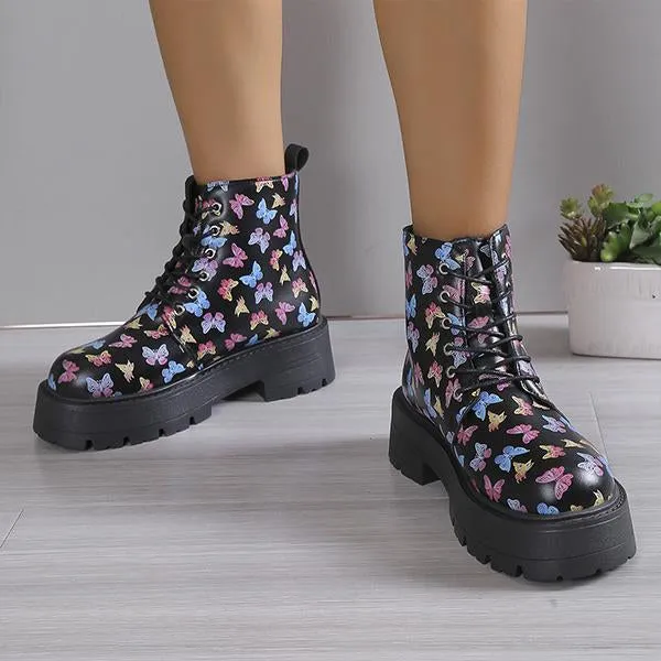 Women's Snowflake Butterfly Print Thick Sole Martin Boots 28953744S Indoor Soccer Shoes Adidas Predator