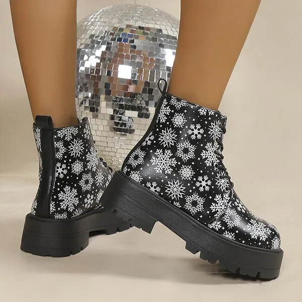 Women's Snowflake Butterfly Print Thick Sole Martin Boots 28953744S Adidas Adipower 3 Weightlifting Shoes