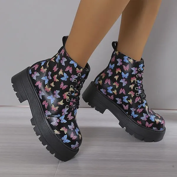 Adidas Hoops Mid Shoes Women's Snowflake Butterfly Print Thick Sole Martin Boots 28953744S